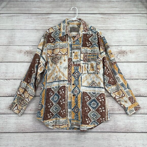 The Territory Ahead‎ Southwest Print Button Down Shirt Men's Large White/Yellow - Picture 1 of 6